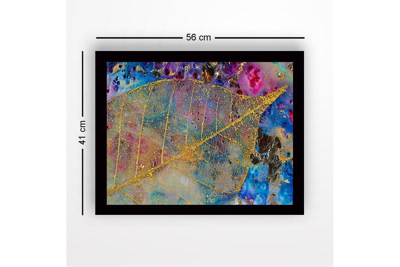 Inramad Canvastavla i trä - 41x56 cm - Guldglänsande löv mot en färgrik bakgrund av blått och lila - Guld / Blå / Lila - Inredning - Tavlor & posters - Canvastavla