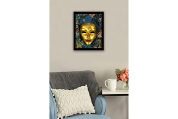Inramad Canvastavla i trä - 41x56 cm - Guldmask med detaljerad dekoration och draperad klädnad i blått och grönt - Guld / Mörkblå / Grön - Inredning - Tavlor & posters - Canvastavla