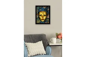 Inramad Canvastavla i trä - 41x56 cm - Guldmask med detaljerad dekoration och draperad klädnad i blått och grönt - Guld / Mörkblå / Grön - Inredning - Tavlor & posters - Canvastavla