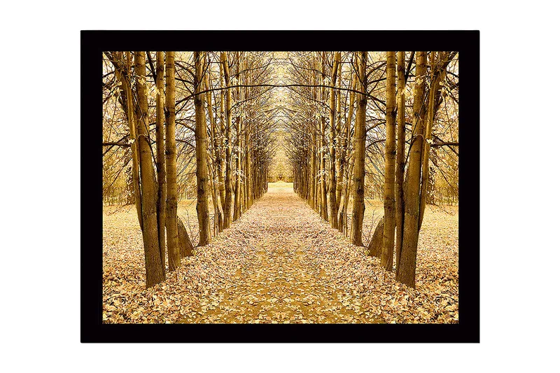 Inramad Canvastavla i trä - 41x56 cm - Gyllene allé av träd i höstskrud, Guld / Brun / Beige