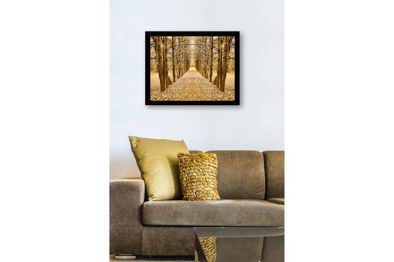 Inramad Canvastavla i trä - 41x56 cm - Gyllene allé av träd i höstskrud - Guld / Brun / Beige - Inredning - Tavlor & posters - Canvastavla