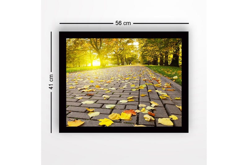 Inramad Canvastavla i trä - 41x56 cm - Gyllene höstlöv på en stenlagd väg - Gult / Orange / Brunt - Inredning - Tavlor & posters - Canvastavla
