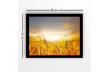 Inramad Canvastavla i trä - 41x56 cm - Gyllene vetefält under en soluppgång - Guld / Orange / Ljusblå - Inredning - Tavlor & posters - Canvastavla