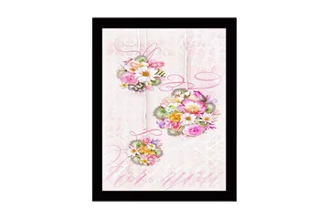 Inramad Canvastavla i trä - 41x56 cm - Hängande buketter av blommor i pastellfärger - Rosa / Grön / Gul - Inredning - Tavlor & posters - Canvastavla