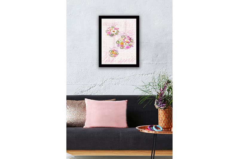Inramad Canvastavla i trä - 41x56 cm - Hängande buketter av blommor i pastellfärger - Rosa / Grön / Gul - Inredning - Tavlor & posters - Canvastavla