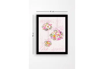 Inramad Canvastavla i trä - 41x56 cm - Hängande buketter av blommor i pastellfärger - Rosa / Grön / Gul - Inredning - Tavlor & posters - Canvastavla