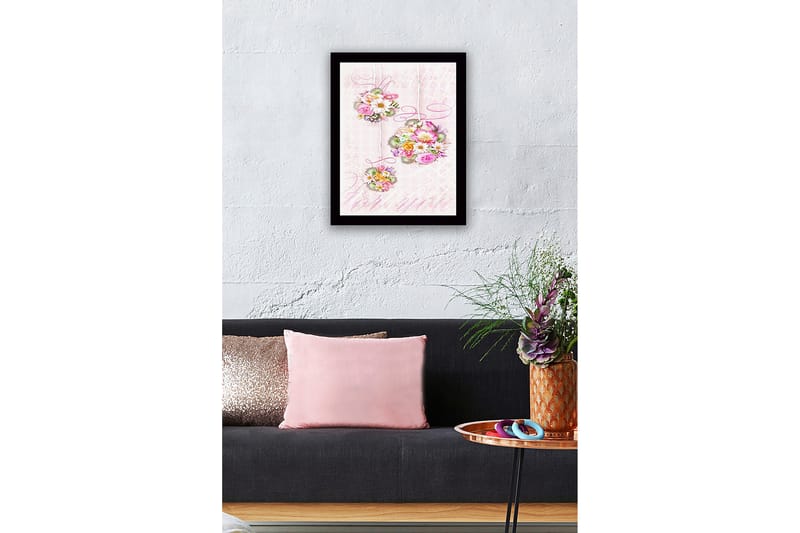 Inramad Canvastavla i trä - 41x56 cm - Hängande buketter av blommor i pastellfärger - Rosa / Grön / Gul - Inredning - Tavlor & posters - Canvastavla