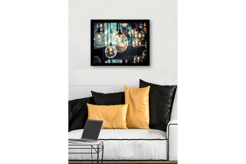 Inramad Canvastavla i trä - 41x56 cm - Hängande glaskupoler med ljuskällor - Klar / Guld / Svart - Inredning - Tavlor & posters - Canvastavla