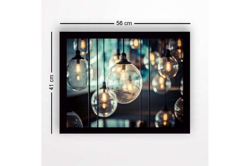 Inramad Canvastavla i trä - 41x56 cm - Hängande glaskupoler med ljuskällor - Klar / Guld / Svart - Inredning - Tavlor & posters - Canvastavla