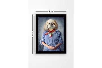 Inramad Canvastavla i trä - 41x56 cm - Hund med människoliknande drag klädd i skjorta och scarf - Blå / Beige / Röd - Inredning - Tavlor & posters - Canvastavla