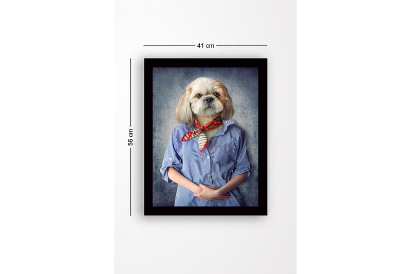 Inramad Canvastavla i trä - 41x56 cm - Hund med människoliknande drag klädd i skjorta och scarf - Blå / Beige / Röd - Inredning - Tavlor & posters - Canvastavla