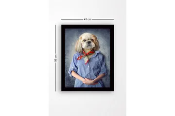 Inramad Canvastavla i trä - 41x56 cm - Hund med människoliknande drag klädd i skjorta och scarf - Blå / Beige / Röd - Inredning - Tavlor & posters - Canvastavla