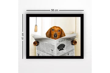 Inramad Canvastavla i trä - 41x56 cm - Hund som läser tidningen DAILY DOG - Brun / Svart / Vit - Inredning - Tavlor & posters - Canvastavla