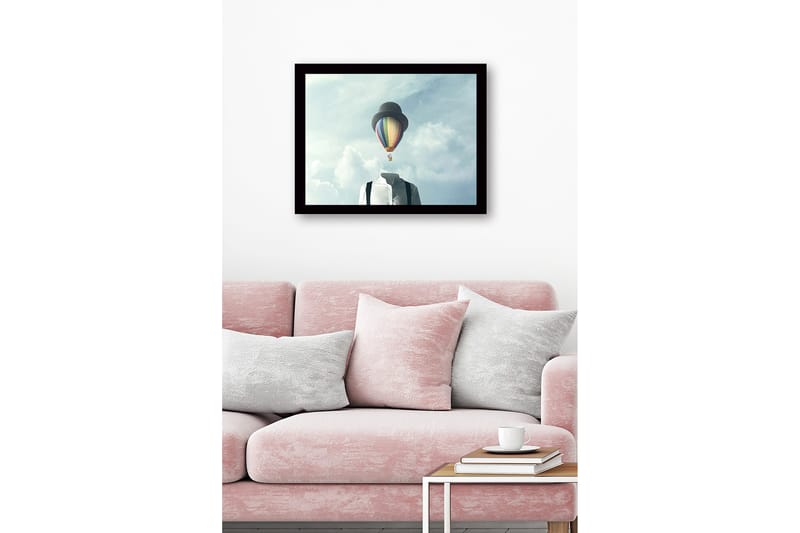 Inramad Canvastavla i trä - 41x56 cm - Huvudlös man i vit skjorta med en färgglad varmluftsballong ovanför - Blå / Grön / Röd - Inredning - Tavlor & posters - Canvastavla