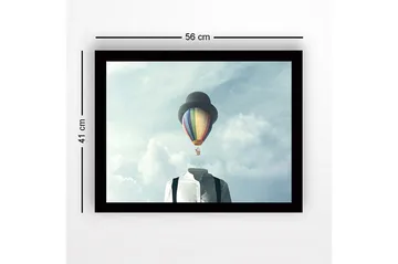 Inramad Canvastavla i trä - 41x56 cm - Huvudlös man i vit skjorta med en färgglad varmluftsballong ovanför - Blå / Grön / Röd - Inredning - Tavlor & posters - Canvastavla