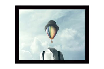 Inramad Canvastavla i trä - 41x56 cm - Huvudlös man i vit skjorta med en färgglad varmluftsballong ovanför - Blå / Grön / Röd - Inredning - Tavlor & posters - Canvastavla