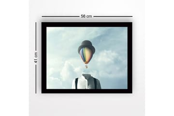 Inramad Canvastavla i trä - 41x56 cm - Huvudlös man i vit skjorta med en färgglad varmluftsballong ovanför - Blå / Grön / Röd - Inredning - Tavlor & posters - Canvastavla