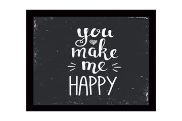 Inramad Canvastavla i trä - 41x56 cm - Inspirerande text med budskapet you make me happy - Vit / Svart - Inredning - Tavlor & posters - Canvastavla