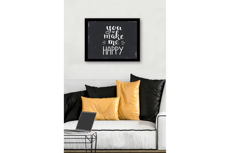 Inramad Canvastavla i trä - 41x56 cm - Inspirerande text med budskapet you make me happy - Vit / Svart - Inredning - Tavlor & posters - Canvastavla