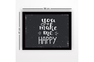 Inramad Canvastavla i trä - 41x56 cm - Inspirerande text med budskapet you make me happy - Vit / Svart - Inredning - Tavlor & posters - Canvastavla