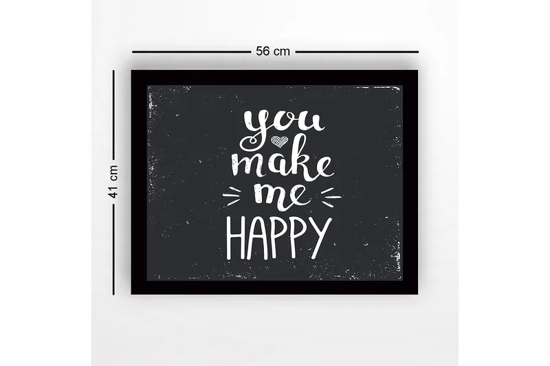 Inramad Canvastavla i trä - 41x56 cm - Inspirerande text med budskapet you make me happy - Vit / Svart - Inredning - Tavlor & posters - Canvastavla