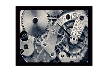 Inramad Canvastavla i trä - 41x56 cm - Intrikat urverk med kugghjul och mekaniska detaljer - Silver / Grå - Inredning - Tavlor & posters - Canvastavla