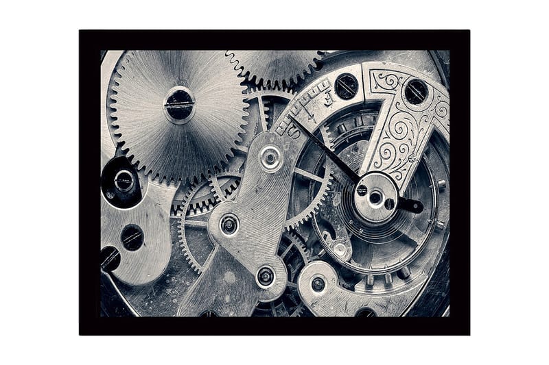 Inramad Canvastavla i trä - 41x56 cm - Intrikat urverk med kugghjul och mekaniska detaljer, Silver / Grå