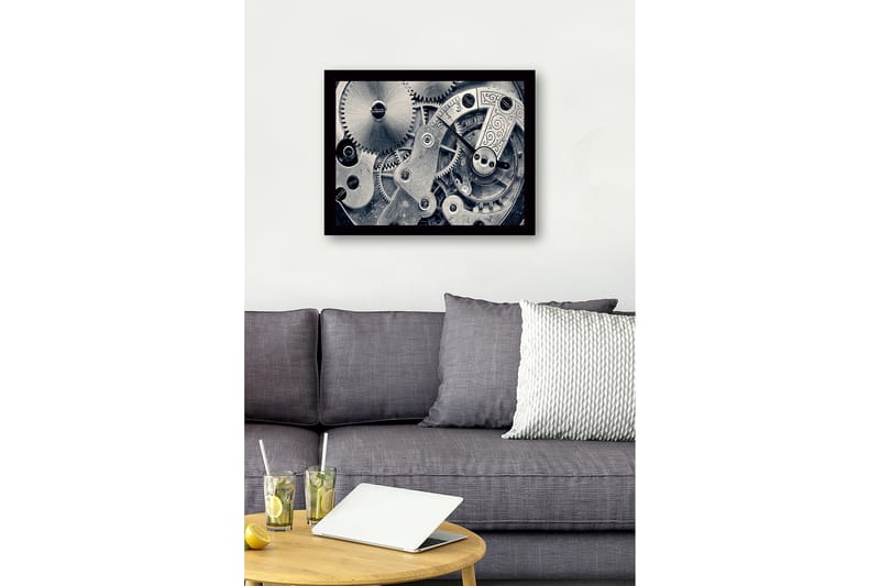 Inramad Canvastavla i trä - 41x56 cm - Intrikat urverk med kugghjul och mekaniska detaljer - Silver / Grå - Inredning - Tavlor & posters - Canvastavla