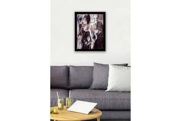 Inramad Canvastavla i trä - 41x56 cm - Jazzmusiker som spelar saxofon med dansande silhuetter i bakgrunden - Mörkröd / Grå / Svart - Inredning - Tavlor & posters - Canvastavla