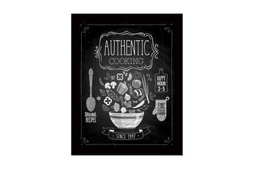 Inramad Canvastavla i trä - 41x56 cm - Köksskylt med en skål fylld av grönsaker och köksredskap - Vit / Svart - Inredning - Tavlor & posters - Canvastavla