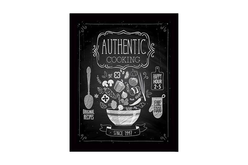 Inramad Canvastavla i trä - 41x56 cm - Köksskylt med en skål fylld av grönsaker och köksredskap - Vit / Svart - Inredning - Tavlor & posters - Canvastavla