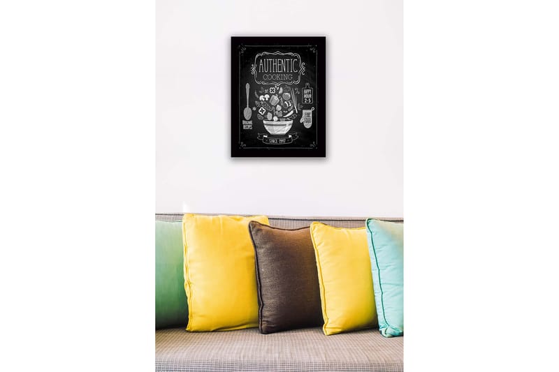 Inramad Canvastavla i trä - 41x56 cm - Köksskylt med en skål fylld av grönsaker och köksredskap - Vit / Svart - Inredning - Tavlor & posters - Canvastavla