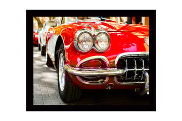 Inramad Canvastavla i trä - 41x56 cm - Klassisk röd sportbil med glänsande kromdetaljer - Röd / Krom / Svart - Inredning - Tavlor & posters - Canvastavla