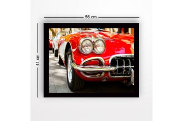 Inramad Canvastavla i trä - 41x56 cm - Klassisk röd sportbil med glänsande kromdetaljer - Röd / Krom / Svart - Inredning - Tavlor & posters - Canvastavla