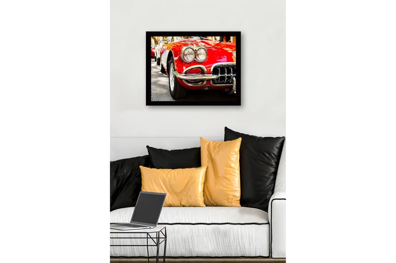 Inramad Canvastavla i trä - 41x56 cm - Klassisk röd sportbil med glänsande kromdetaljer - Röd / Krom / Svart - Inredning - Tavlor & posters - Canvastavla