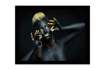 Inramad Canvastavla i trä - 41x56 cm - Konstverk med en kvinna i svart kroppsmålning och guldiga detaljer - Svart / Guld / Brun - Inredning - Tavlor & posters - Canvastavla