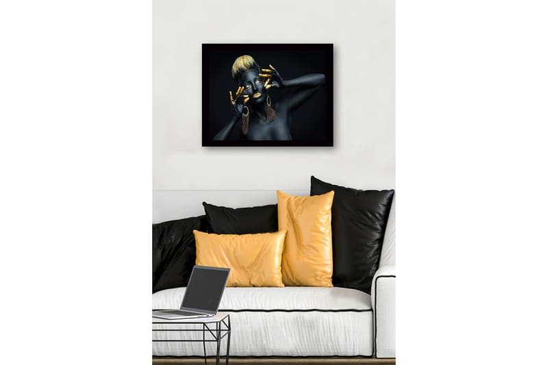 Inramad Canvastavla i trä - 41x56 cm - Konstverk med en kvinna i svart kroppsmålning och guldiga detaljer - Svart / Guld / Brun - Inredning - Tavlor & posters - Canvastavla
