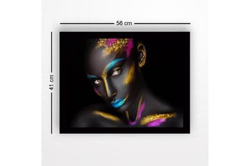 Inramad Canvastavla i trä - 41x56 cm - Konstverk med en kvinna med färgglad ansiktsmålning - Svart / Blå / Guld - Inredning - Tavlor & posters - Canvastavla