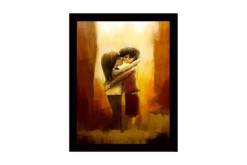 Inramad Canvastavla i trä - 41x56 cm - Kramande par i en romantisk omfamning - Guld / Brunt / Beige - Inredning - Tavlor & posters - Canvastavla