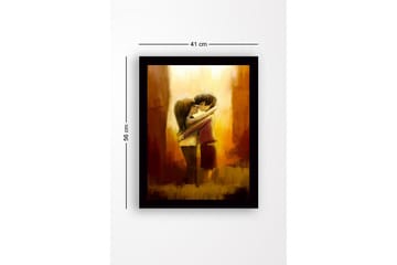 Inramad Canvastavla i trä - 41x56 cm - Kramande par i en romantisk omfamning - Guld / Brunt / Beige - Inredning - Tavlor & posters - Canvastavla