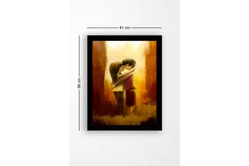 Inramad Canvastavla i trä - 41x56 cm - Kramande par i en romantisk omfamning - Guld / Brunt / Beige - Inredning - Tavlor & posters - Canvastavla