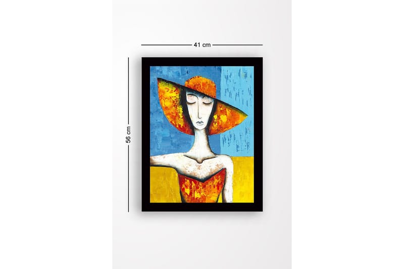Inramad Canvastavla i trä - 41x56 cm - Kvinna med stor hatt i starka färger - Orange / Blå / Gul - Inredning - Tavlor & posters - Canvastavla