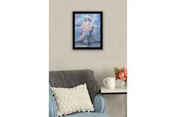 Inramad Canvastavla i trä - 41x56 cm - Kvinna med parasoll i en drömlik, blå miljö - Blå / Rosa / Vit - Inredning - Tavlor & posters - Canvastavla