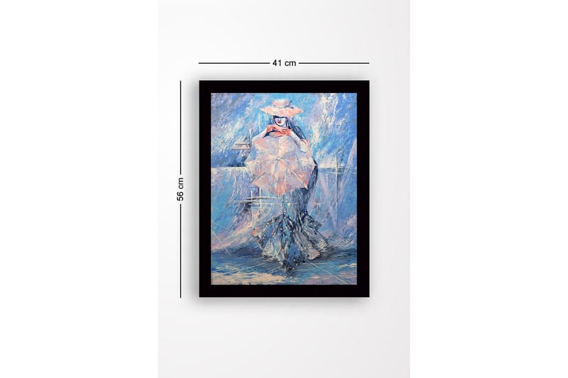 Inramad Canvastavla i trä - 41x56 cm - Kvinna med parasoll i en drömlik, blå miljö - Blå / Rosa / Vit - Inredning - Tavlor & posters - Canvastavla