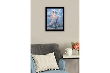 Inramad Canvastavla i trä - 41x56 cm - Kvinna med parasoll i en drömlik, blå miljö - Blå / Rosa / Vit - Inredning - Tavlor & posters - Canvastavla