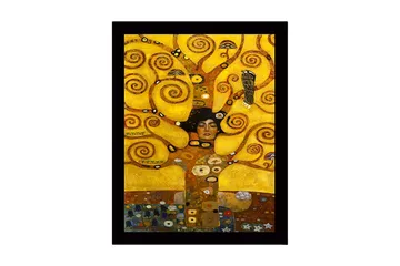 Inramad Canvastavla i trä - 41x56 cm - Kvinnlig gestalt omgiven av snurrande trädgrenar och symboliska element - Guld / Brun / Svart - Inredning - Tavlor & posters - Canvastavla