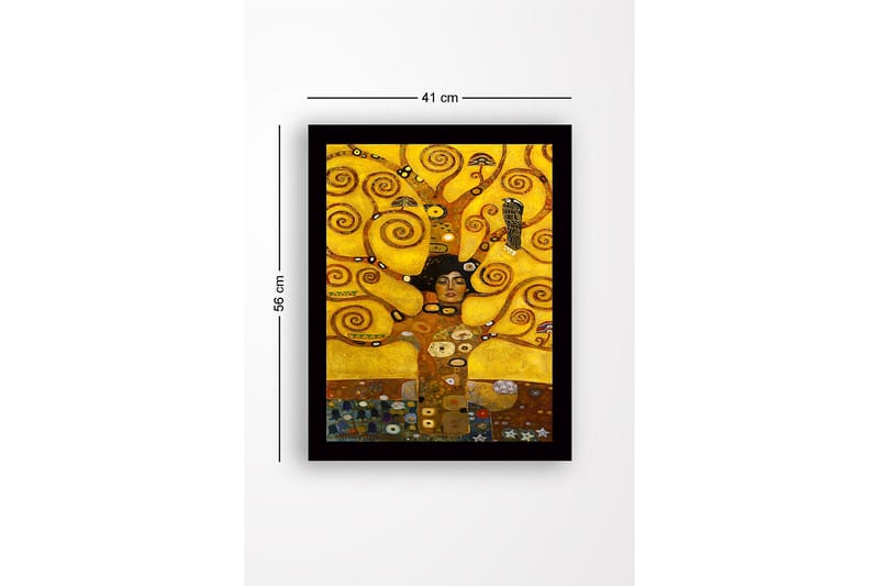 Inramad Canvastavla i trä - 41x56 cm - Kvinnlig gestalt omgiven av snurrande trädgrenar och symboliska element - Guld / Brun / Svart - Inredning - Tavlor & posters - Canvastavla