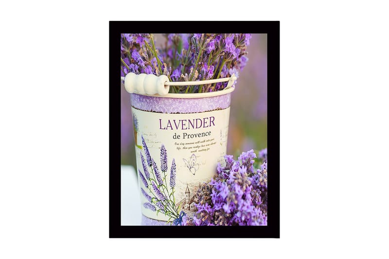Inramad Canvastavla i trä - 41x56 cm - Lavendelblommor i en dekorativ kruka, Lila / Vit / Grön
