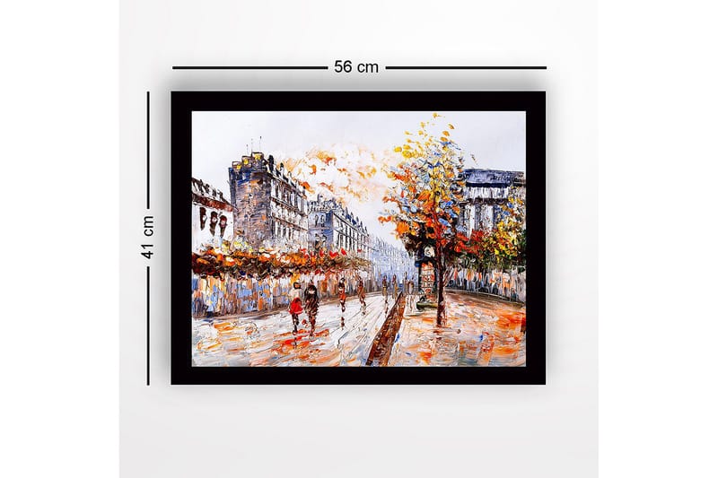 Inramad Canvastavla i trä - 41x56 cm - Livlig stadsbild med människor som promenerar under höstträd - Orange / Blå / Grå - Inredning - Tavlor & posters - Canvastavla