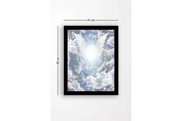 Inramad Canvastavla i trä - 41x56 cm - Ljusa änglavingar som sträcker sig mot en strålande ljuskälla i en dramatisk himmel - Vit / Ljusblå / Grå - Inredning - Tavlor & posters - Canvastavla